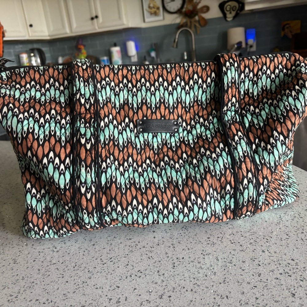 Vera Bradley Aqua and Brown Patterned Travel Bag